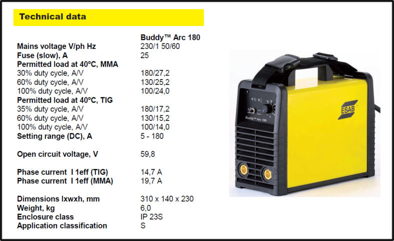 poste de soudure à l'arc esab buddy arc 180