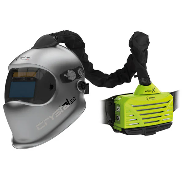 Optrel Crystal 2.0 Silver Auto Darkening Welding Helmet and E3000X 18 Hours PAPR System, Ready to Weld Package 4530.050